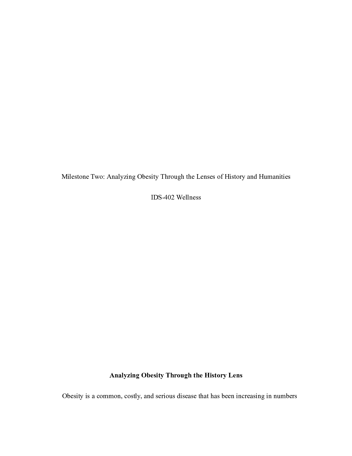Preview image for IDS 402 Wellness Milestone Two Analyzing Obesity Through the Lenses of History and Humanit